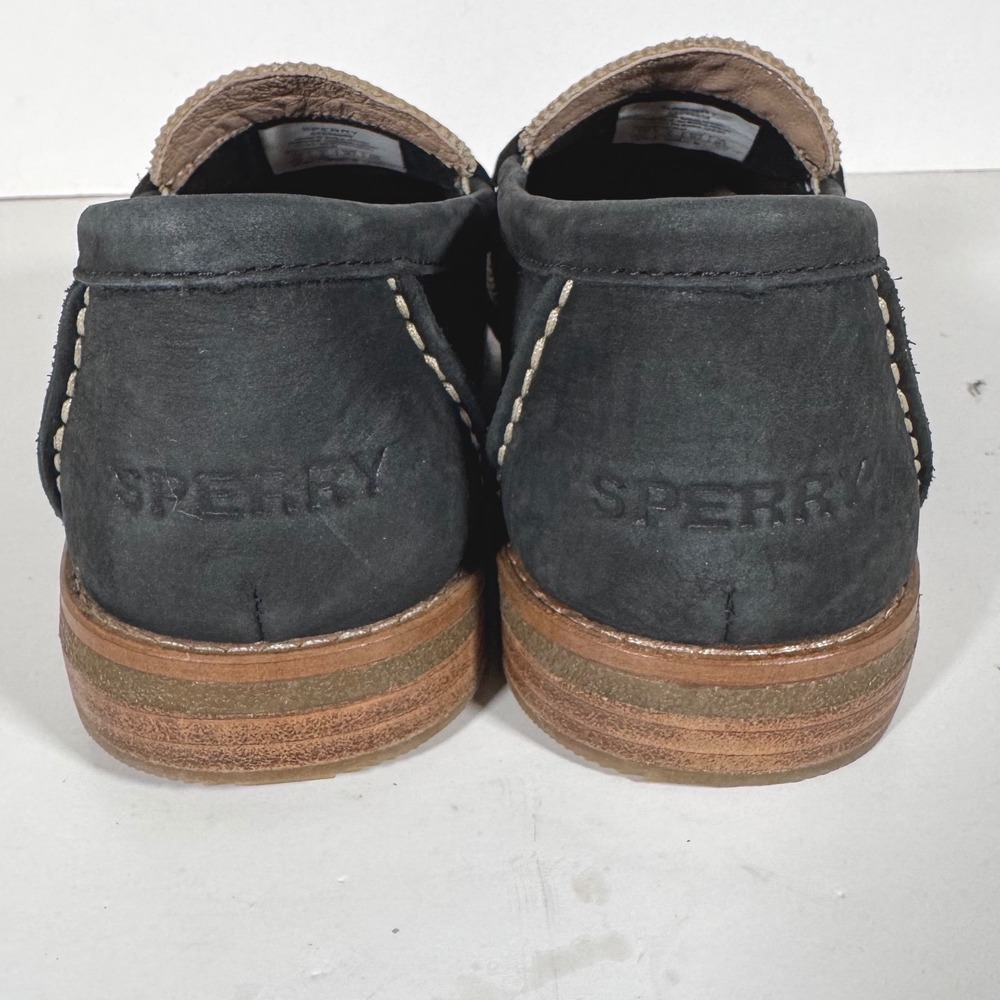 Sperry Seaport Penny Loafer Black Cream Leather Shoes Womens 8.5 Preppy Nautical - Picture 6 of 9